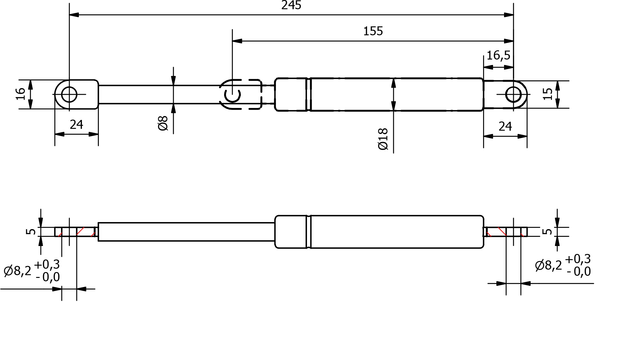 Rozměry plynového pístu 245mm